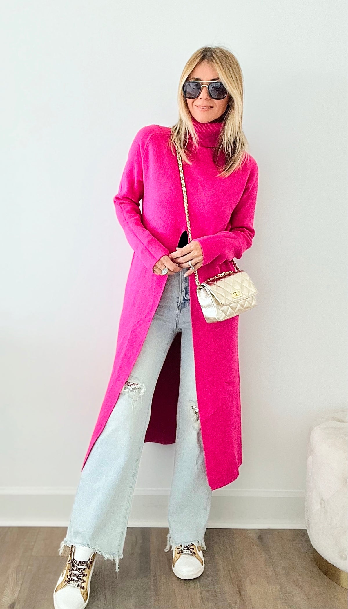 Chic Long Split Italian Sweater - Fuchsia-150 Cardigans/Layers-Yolly-Coastal Bloom Boutique, find the trendiest versions of the popular styles and looks Located in Indialantic, FL