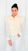Ruffle & Ready Bow Puffer Vest - Cream-VEST-Jodifl-Coastal Bloom Boutique, find the trendiest versions of the popular styles and looks Located in Indialantic, FL