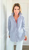 Contrast Striped Button up Blouse-130 Long Sleeve Tops-Joh Apparel-Coastal Bloom Boutique, find the trendiest versions of the popular styles and looks Located in Indialantic, FL