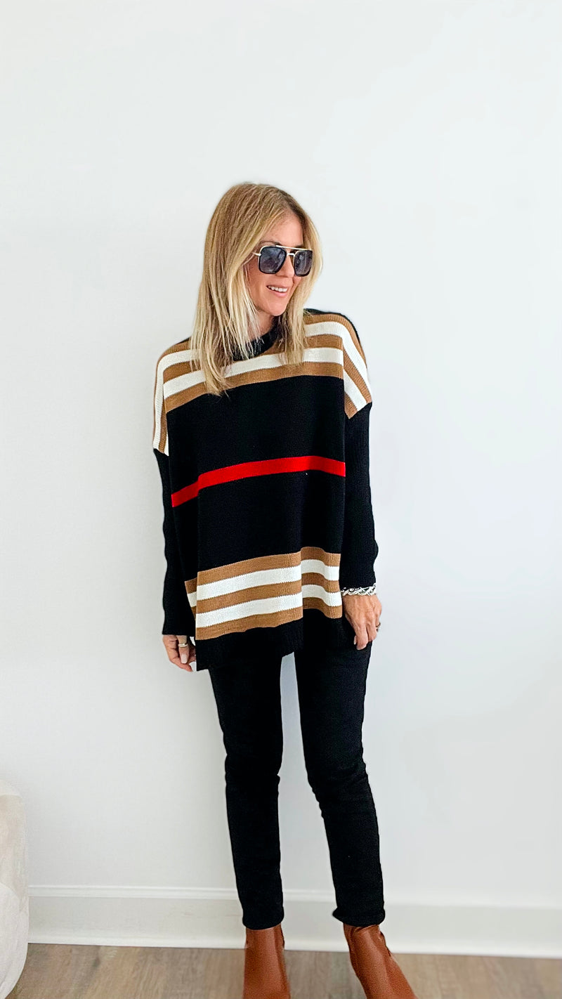 Iconic Italian Knit Pullover Sweater - Black-140 Sweaters-Yolly-Coastal Bloom Boutique, find the trendiest versions of the popular styles and looks Located in Indialantic, FL