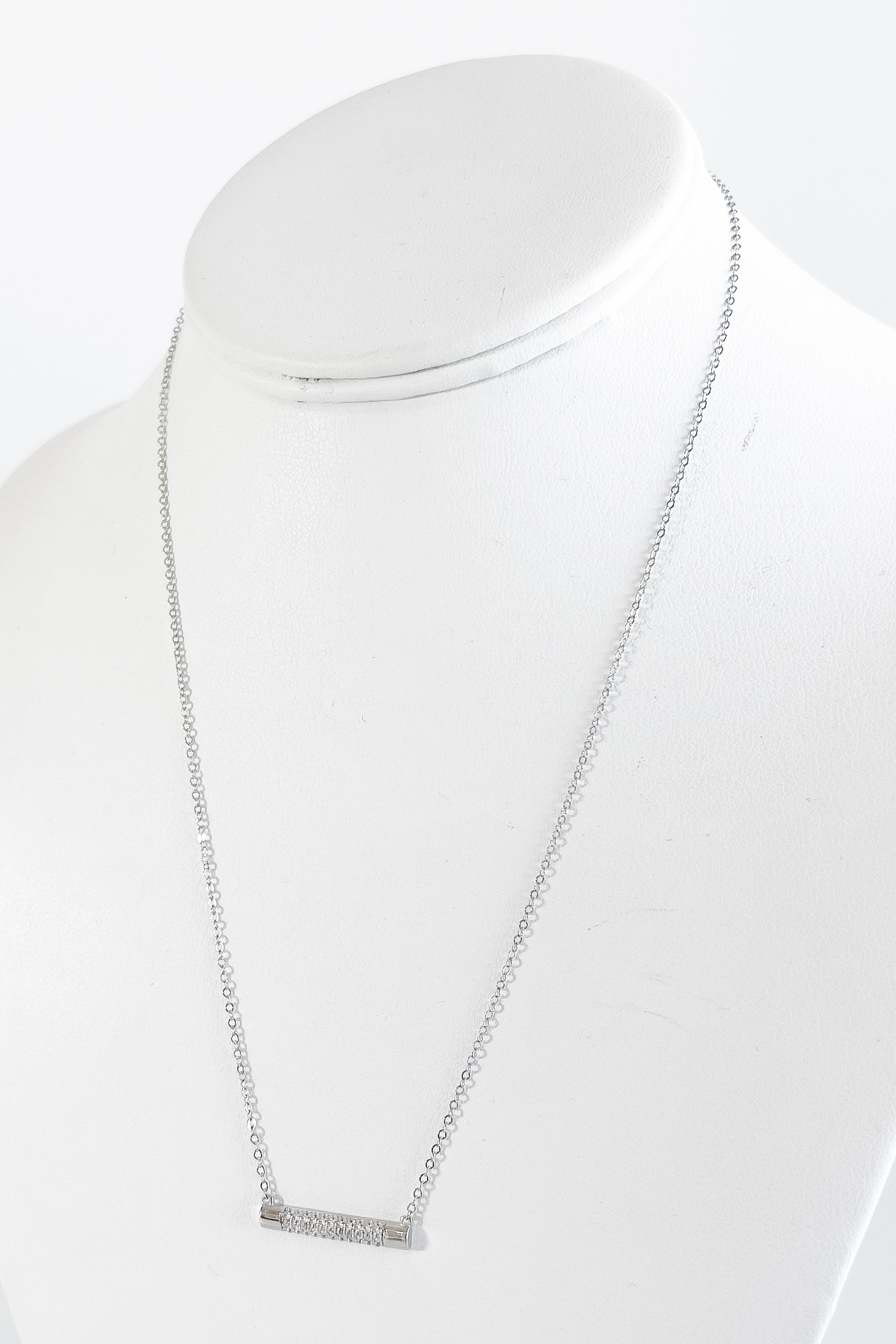 Sterling Silver Micropave Bar Necklaces-230 Jewelry-NEWNYC2-Coastal Bloom Boutique, find the trendiest versions of the popular styles and looks Located in Indialantic, FL