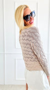Textured Crochet Long Sleeve Top - Sand-130 Long Sleeve Tops-EESOME-Coastal Bloom Boutique, find the trendiest versions of the popular styles and looks Located in Indialantic, FL