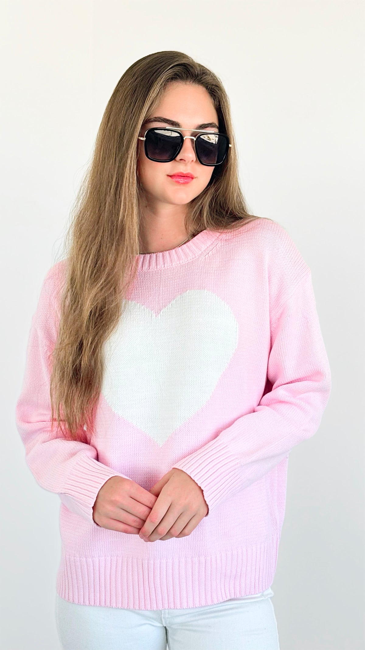 Sweetheart Knit Sweater - Pink-140 Sweaters-MIRACLE-Coastal Bloom Boutique, find the trendiest versions of the popular styles and looks Located in Indialantic, FL