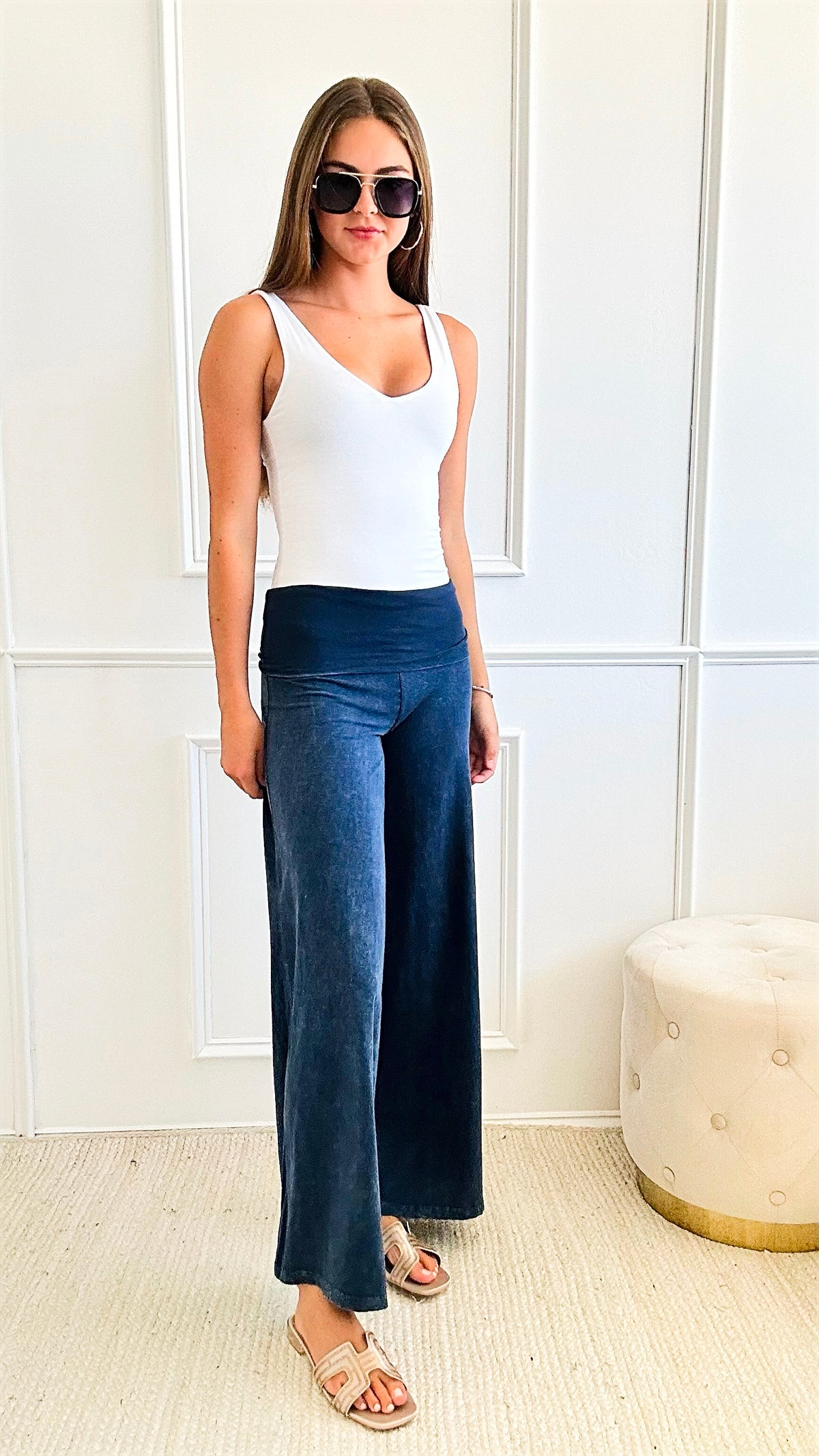 Mineral Wash Wide Leg Pants - Blue Grey-170 Bottoms-Chatoyant-Coastal Bloom Boutique, find the trendiest versions of the popular styles and looks Located in Indialantic, FL