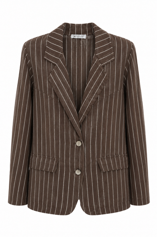 Casual Lines Italian Linen Blazer- Brown/White
