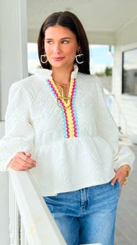 Peplum Prism Ruffle Trim Top