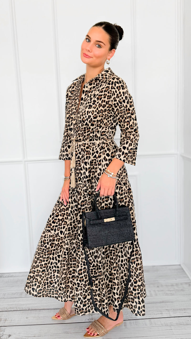Leopard Paws Button Italian Long Dress-200 Dresses/Jumpsuits/Rompers-FH GROUP-Coastal Bloom Boutique, find the trendiest versions of the popular styles and looks Located in Indialantic, FL