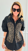 Run Wild Button-Up Blouse-Black-110 Short Sleeve Tops-7Mango7-Coastal Bloom Boutique, find the trendiest versions of the popular styles and looks Located in Indialantic, FL