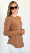 Round Neck Basic Sweater - Deep Camel-140 Sweaters-Zenana-Coastal Bloom Boutique, find the trendiest versions of the popular styles and looks Located in Indialantic, FL