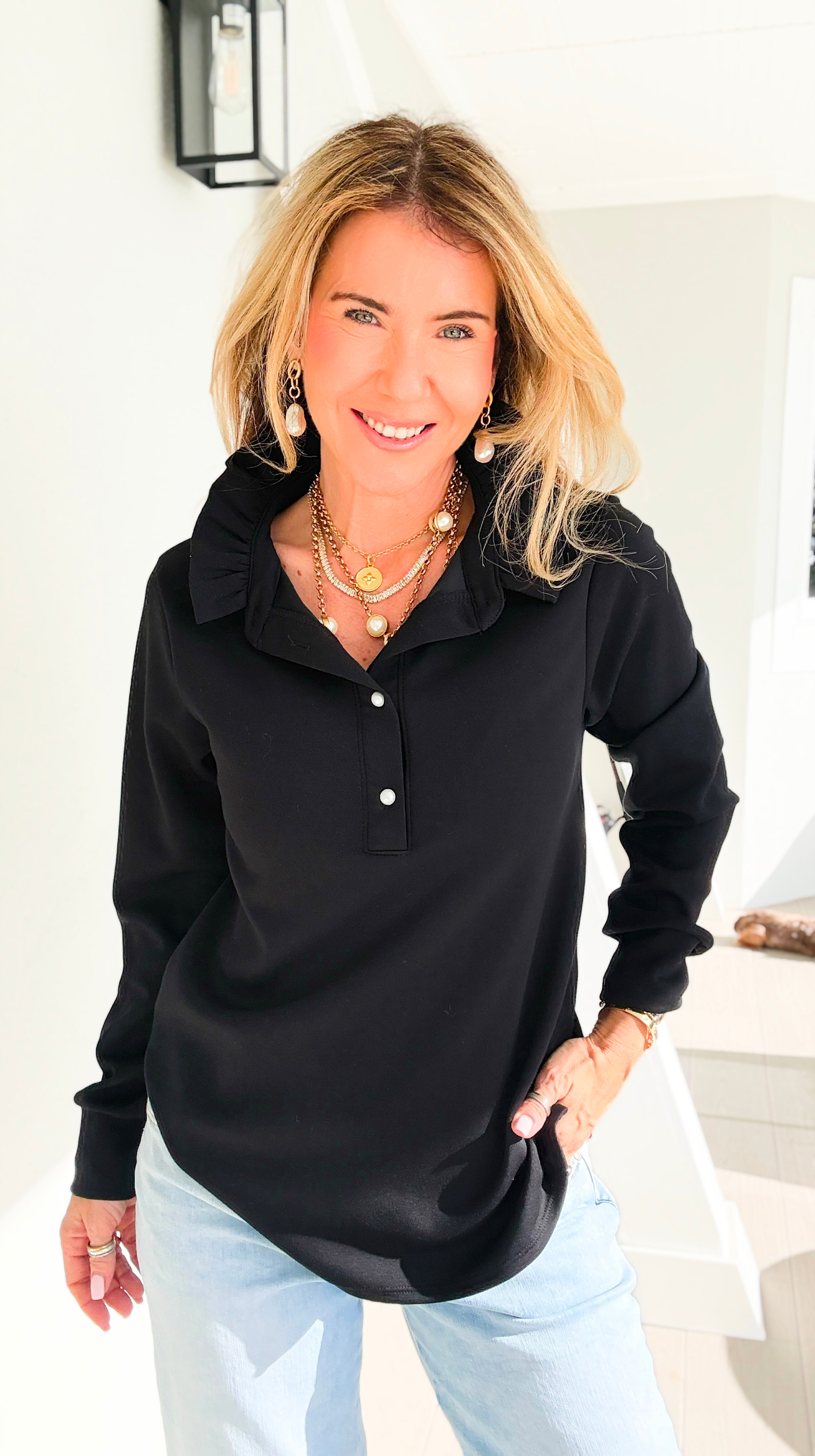 The Juliette Ruffle Long Sleeve Top- Black