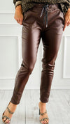 City Lights Faux Leather Italian Jogger - Brown-180 Joggers-Italianissimo/ SEE YOU IN ROME-Coastal Bloom Boutique, find the trendiest versions of the popular styles and looks Located in Indialantic, FL