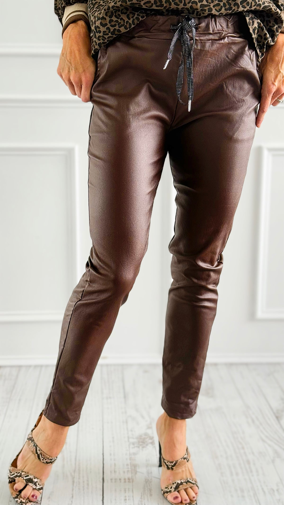 City Lights Faux Leather Italian Jogger - Brown-180 Joggers-Italianissimo/ SEE YOU IN ROME-Coastal Bloom Boutique, find the trendiest versions of the popular styles and looks Located in Indialantic, FL