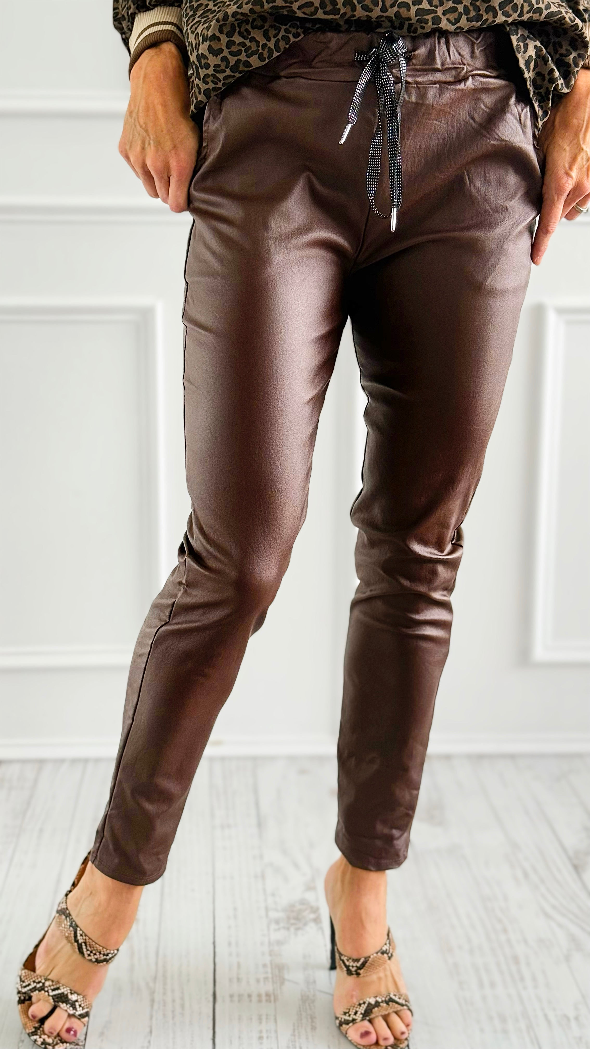 City Lights Faux Leather Italian Jogger - Brown-180 Joggers-Italianissimo/ SEE YOU IN ROME-Coastal Bloom Boutique, find the trendiest versions of the popular styles and looks Located in Indialantic, FL