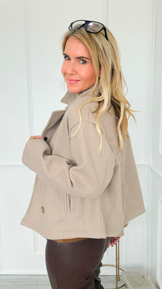 Double Breasted Cropped Jacket -Oatmeal
