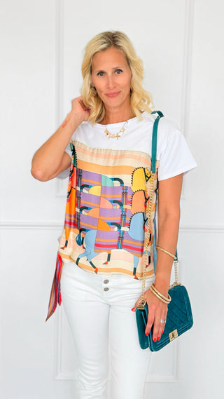 Gallop Parade Italian Top- White-110 short Sleeve Top-K2-Coastal Bloom Boutique, find the trendiest versions of the popular styles and looks Located in Indialantic, FL