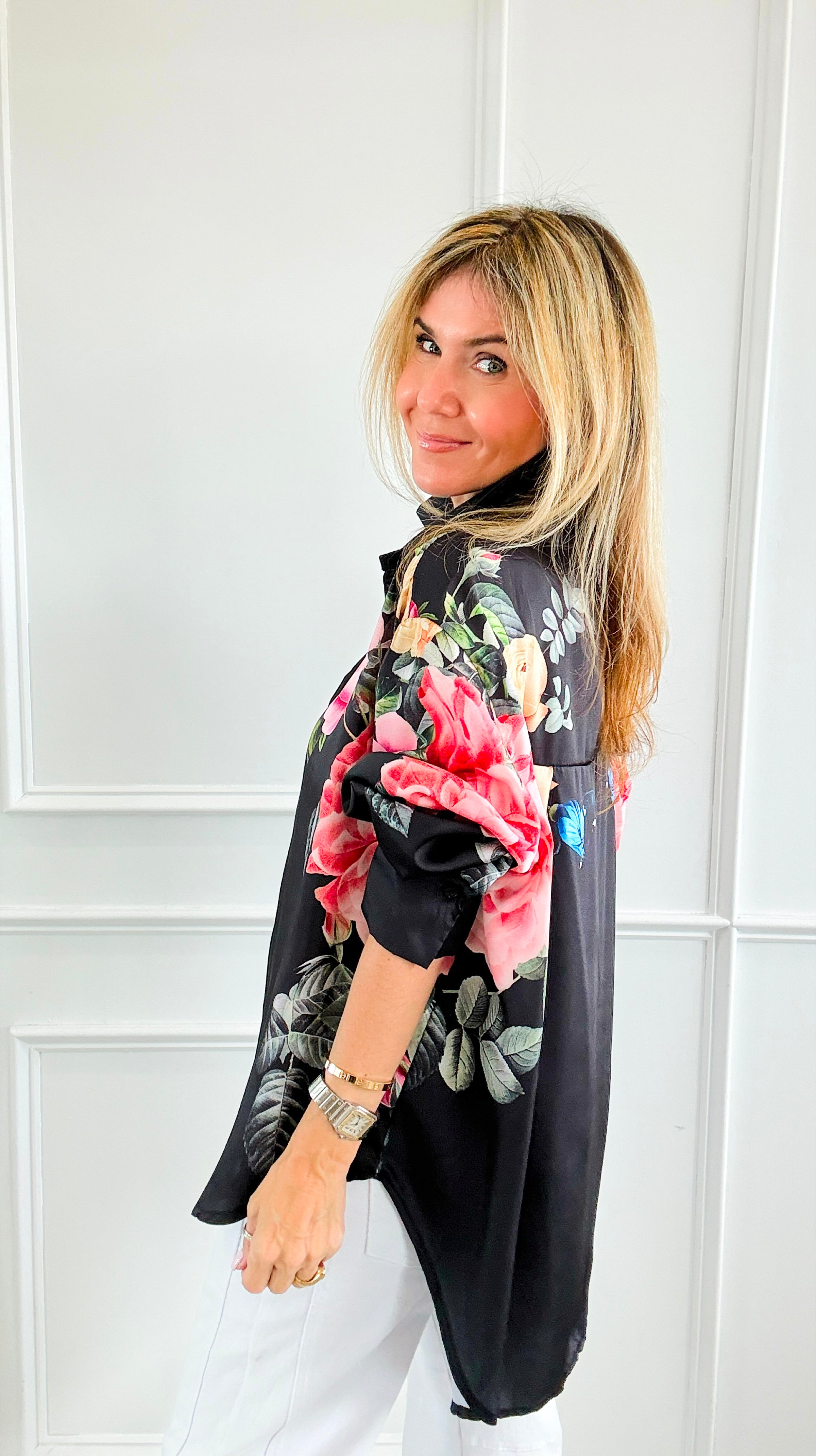 Nocturne Rose Italian Button Top