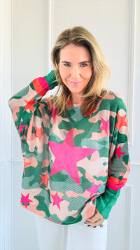 Star Camo Italian St Tropez Knit-140 Sweaters-Italianissimo-Coastal Bloom Boutique, find the trendiest versions of the popular styles and looks Located in Indialantic, FL