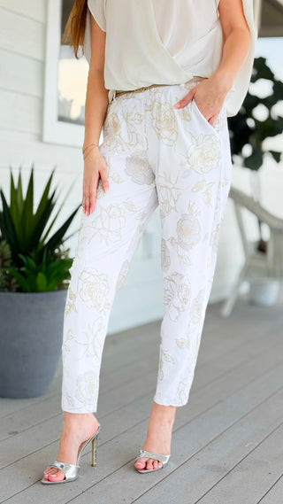 Refined Floral Belted Italian Pant