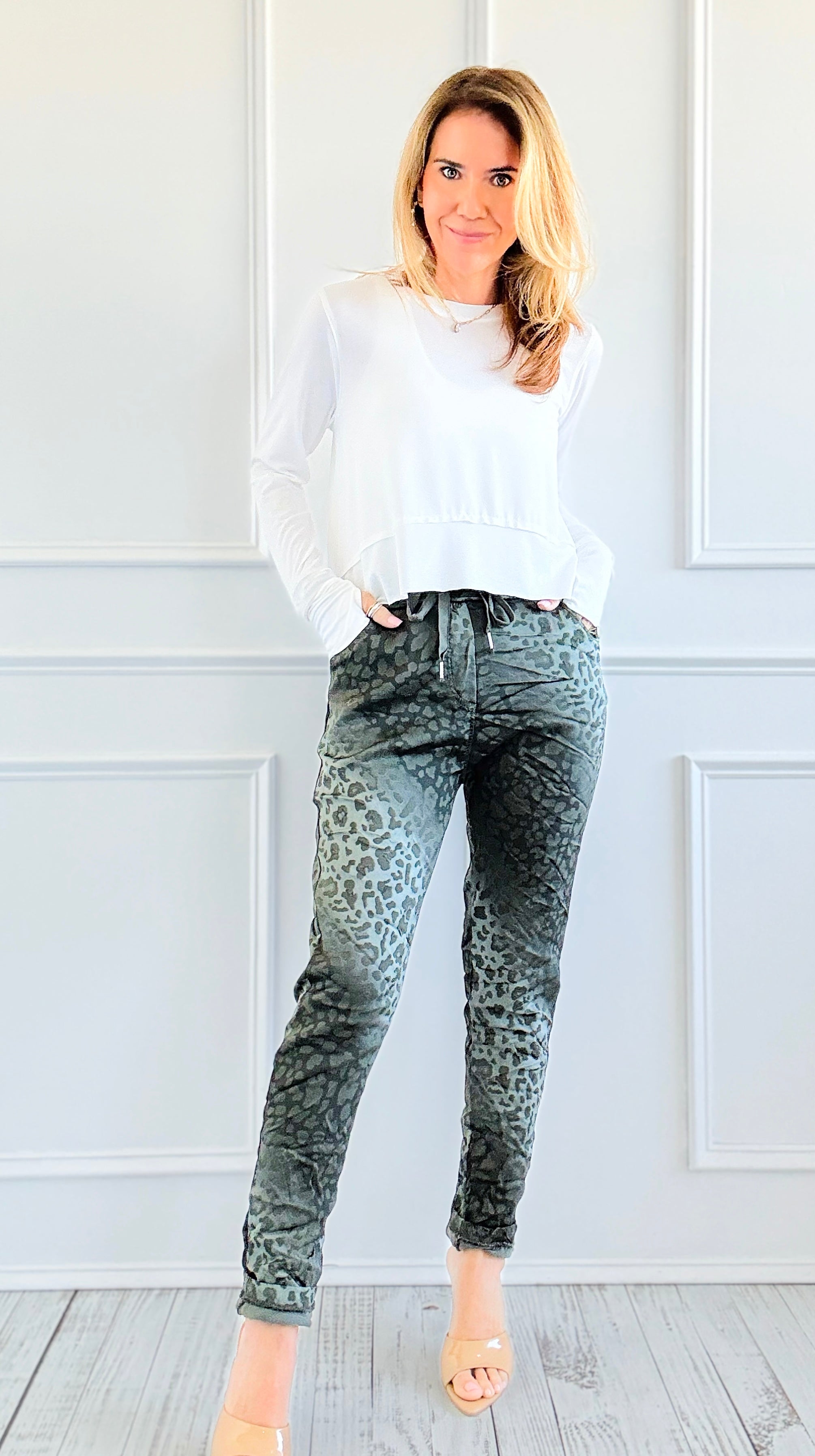 Wish List Animal Print Italian Joggers- Olive-180 Joggers-Italianissimo-Coastal Bloom Boutique, find the trendiest versions of the popular styles and looks Located in Indialantic, FL