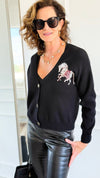 Equestrian Parade Italian Cardigan- Black-140 Sweaters-K2-Coastal Bloom Boutique, find the trendiest versions of the popular styles and looks Located in Indialantic, FL