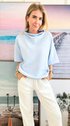 Suave Scuba Cowl Neck Top - Soft Blue-110 Short Sleeve Tops-Rae Mode-Coastal Bloom Boutique, find the trendiest versions of the popular styles and looks Located in Indialantic, FL