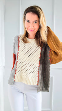 Autumn Patchwork Knit Sweater-140 Sweaters-Mello-Coastal Bloom Boutique, find the trendiest versions of the popular styles and looks Located in Indialantic, FL