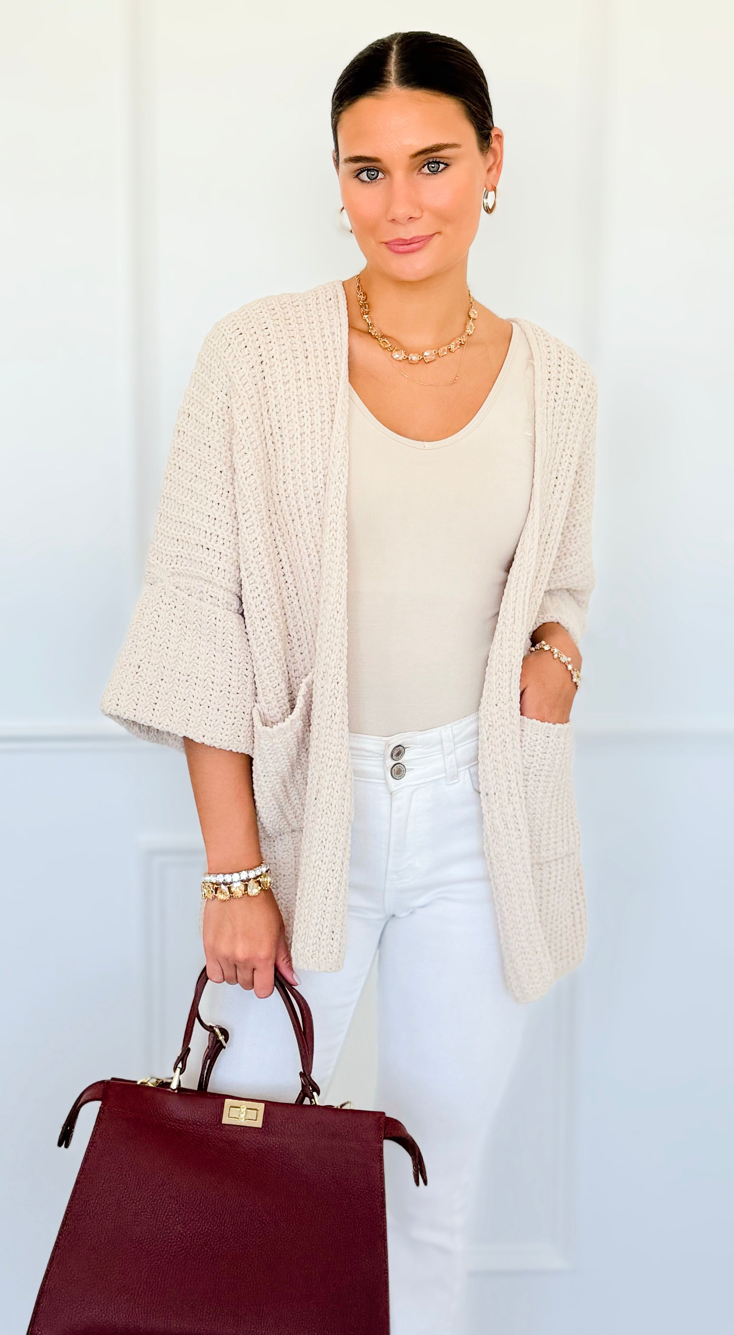 Willow Dusk Chenille Cardigan - Sand Beige-150 Cardigans/Layers-Zenana-Coastal Bloom Boutique, find the trendiest versions of the popular styles and looks Located in Indialantic, FL