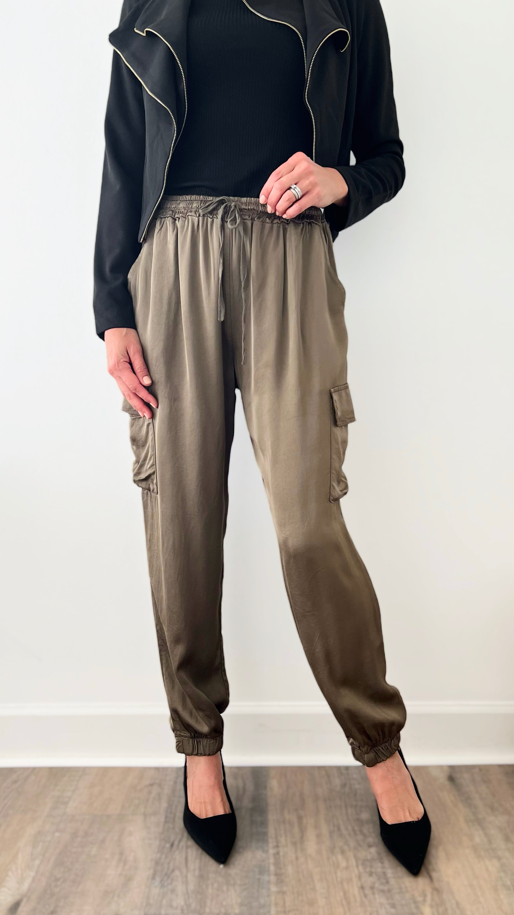 Luxe Look Italian Cargo Joggers - Army Green-170 Bottoms-Germany-Coastal Bloom Boutique, find the trendiest versions of the popular styles and looks Located in Indialantic, FL