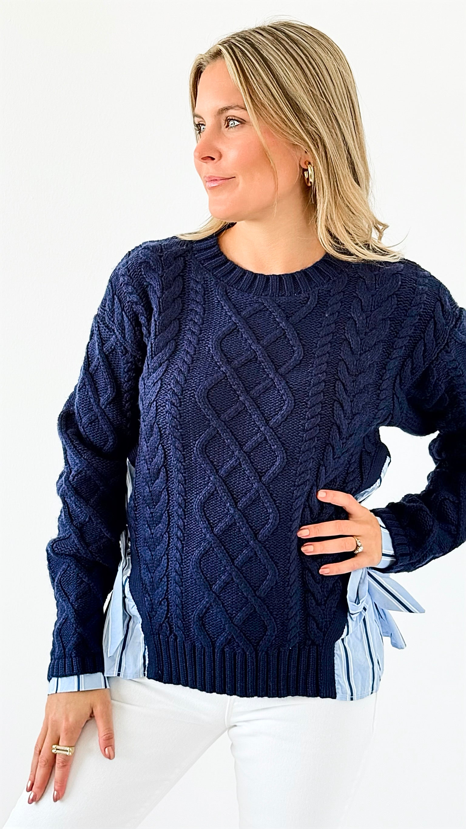 Coastal Charm Cable Sweater-140 Sweaters-English Factory-Coastal Bloom Boutique, find the trendiest versions of the popular styles and looks Located in Indialantic, FL