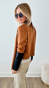 Italian Suede Drape Blazer- Camel/Black-160 Jackets-VENTI6 OUTLET-Coastal Bloom Boutique, find the trendiest versions of the popular styles and looks Located in Indialantic, FL