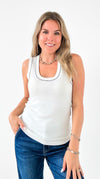 Effortless Allure Contrast Trim Tank Top-100 Sleeveless Tops-Lovelo x GeeGee-Coastal Bloom Boutique, find the trendiest versions of the popular styles and looks Located in Indialantic, FL