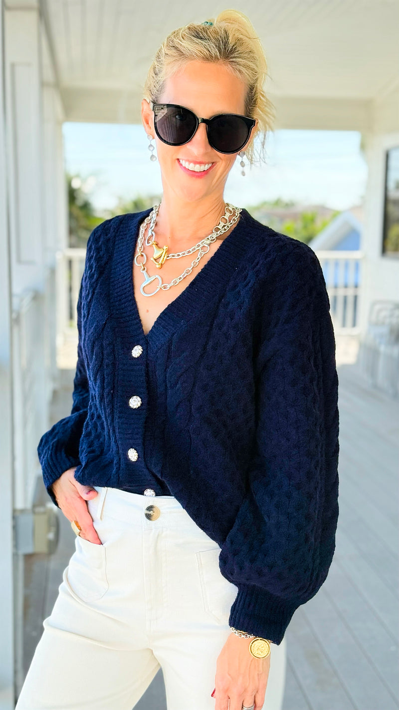 Snowfall Dream Knit Cardigan - Navy-150 Cardigans/Layers-Umgee-Coastal Bloom Boutique, find the trendiest versions of the popular styles and looks Located in Indialantic, FL