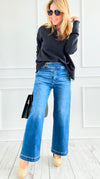 Tummy Control Wide Crop Jeans-190 Denim-RISEN JEANS-Coastal Bloom Boutique, find the trendiest versions of the popular styles and looks Located in Indialantic, FL