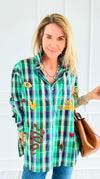 Desert Mirage Plaid Italian Blouse-Green-110 Long Sleeve Tops-TATTOO Z-Coastal Bloom Boutique, find the trendiest versions of the popular styles and looks Located in Indialantic, FL