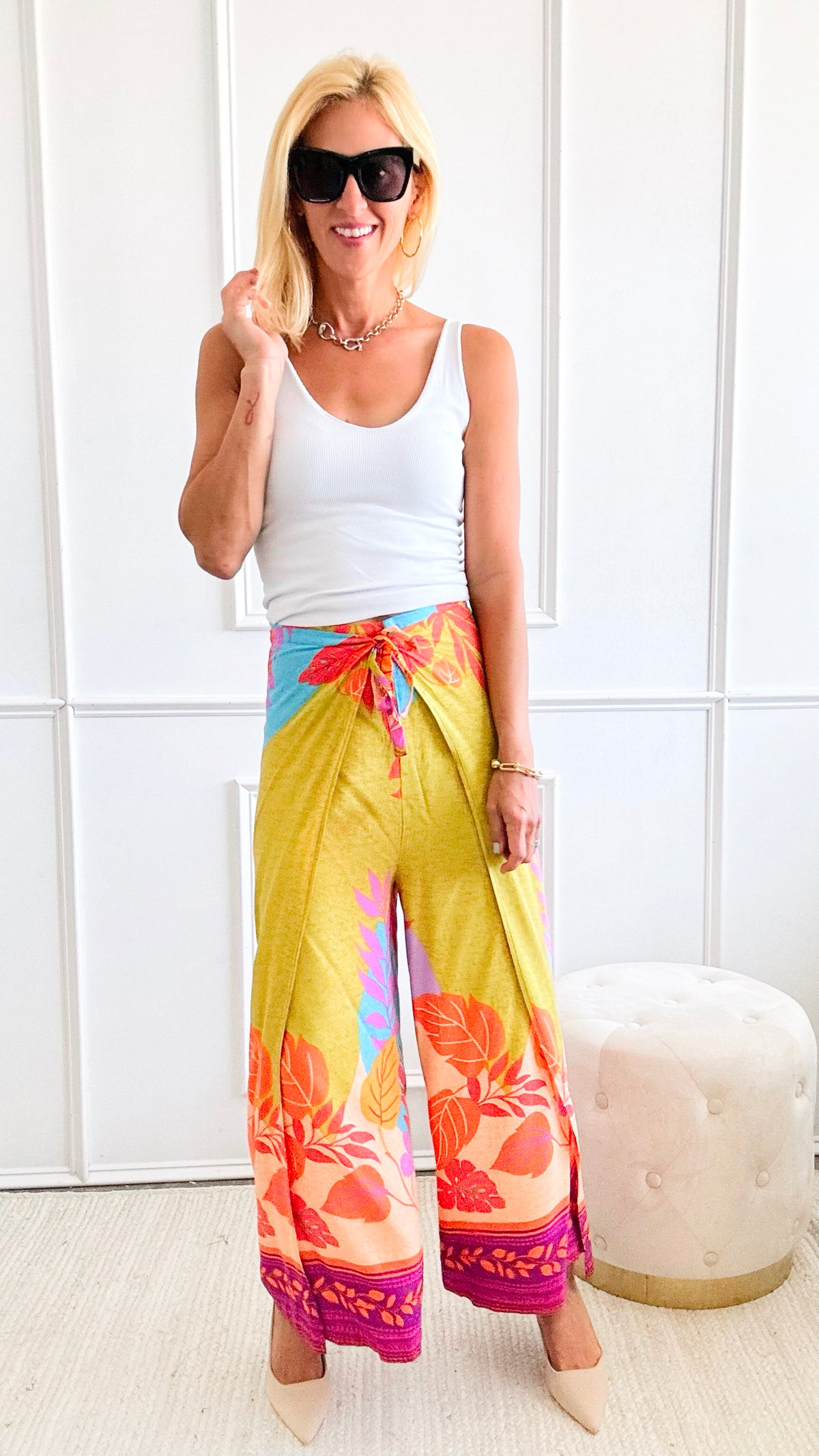 Border Printed Rayon Pants-Viva Magenta-170 Bottoms-EASEL-Coastal Bloom Boutique, find the trendiest versions of the popular styles and looks Located in Indialantic, FL