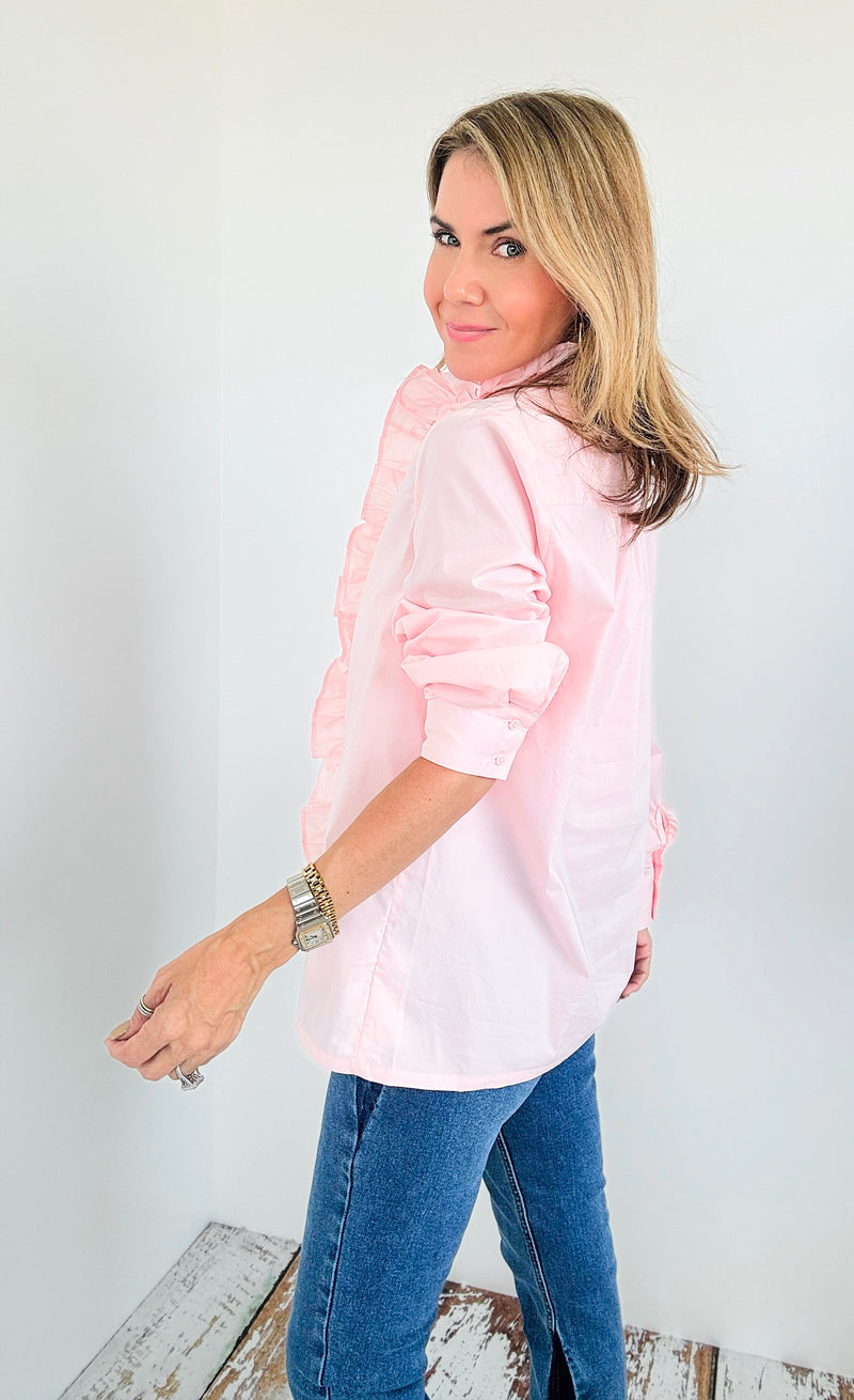 Parisian Ruffle Button Blouse-130 Long Sleeve Tops-English Factory-Coastal Bloom Boutique, find the trendiest versions of the popular styles and looks Located in Indialantic, FL