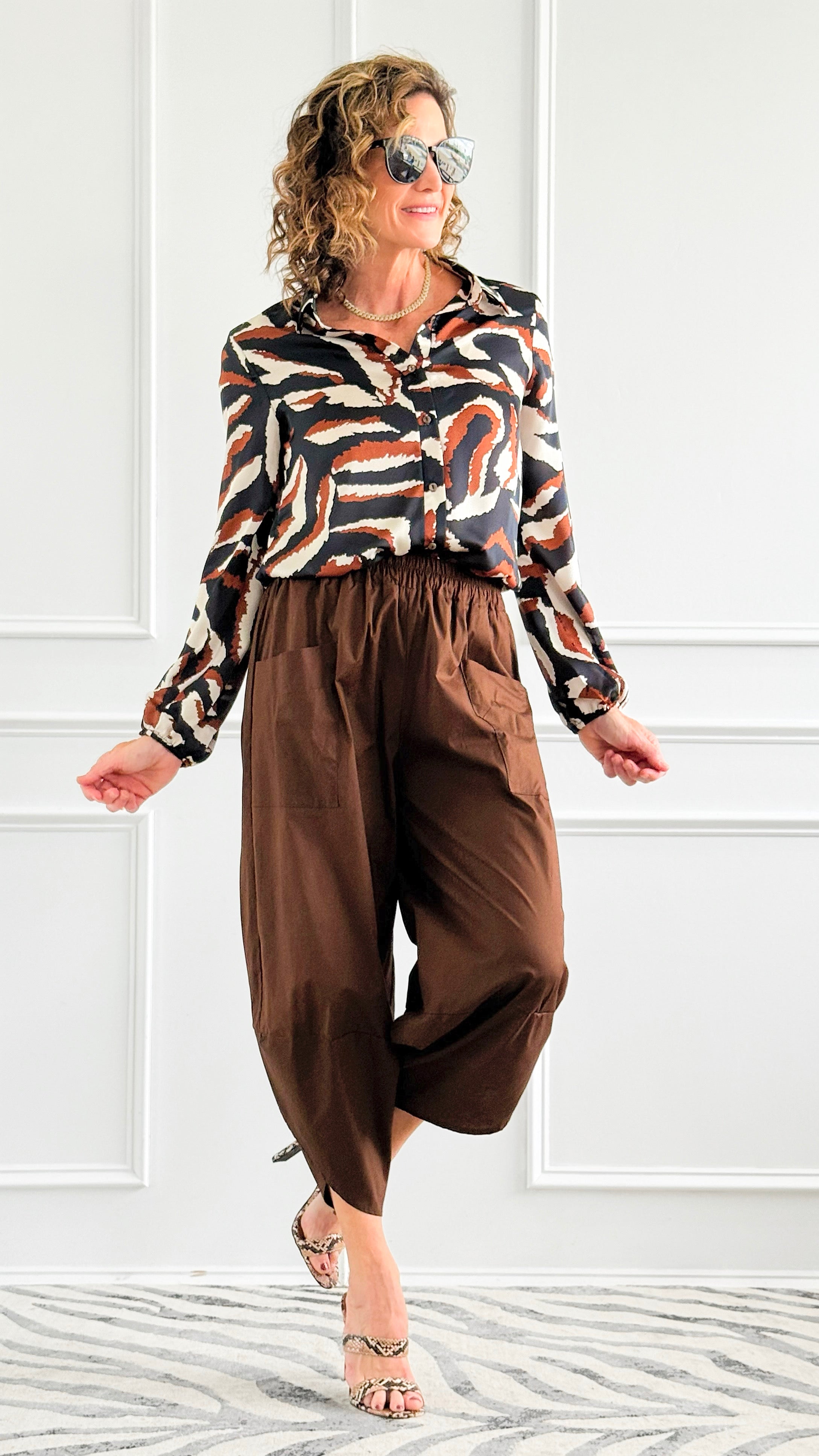 Relax & Go Italian Barrel Pant- Brown-100 Pants-VANESSA-Coastal Bloom Boutique, find the trendiest versions of the popular styles and looks Located in Indialantic, FL