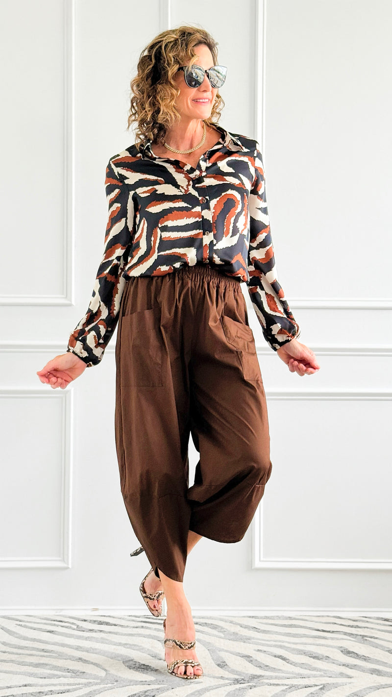 Relax & Go Italian Barrel Pant- Brown-100 Pants-VANESSA-Coastal Bloom Boutique, find the trendiest versions of the popular styles and looks Located in Indialantic, FL
