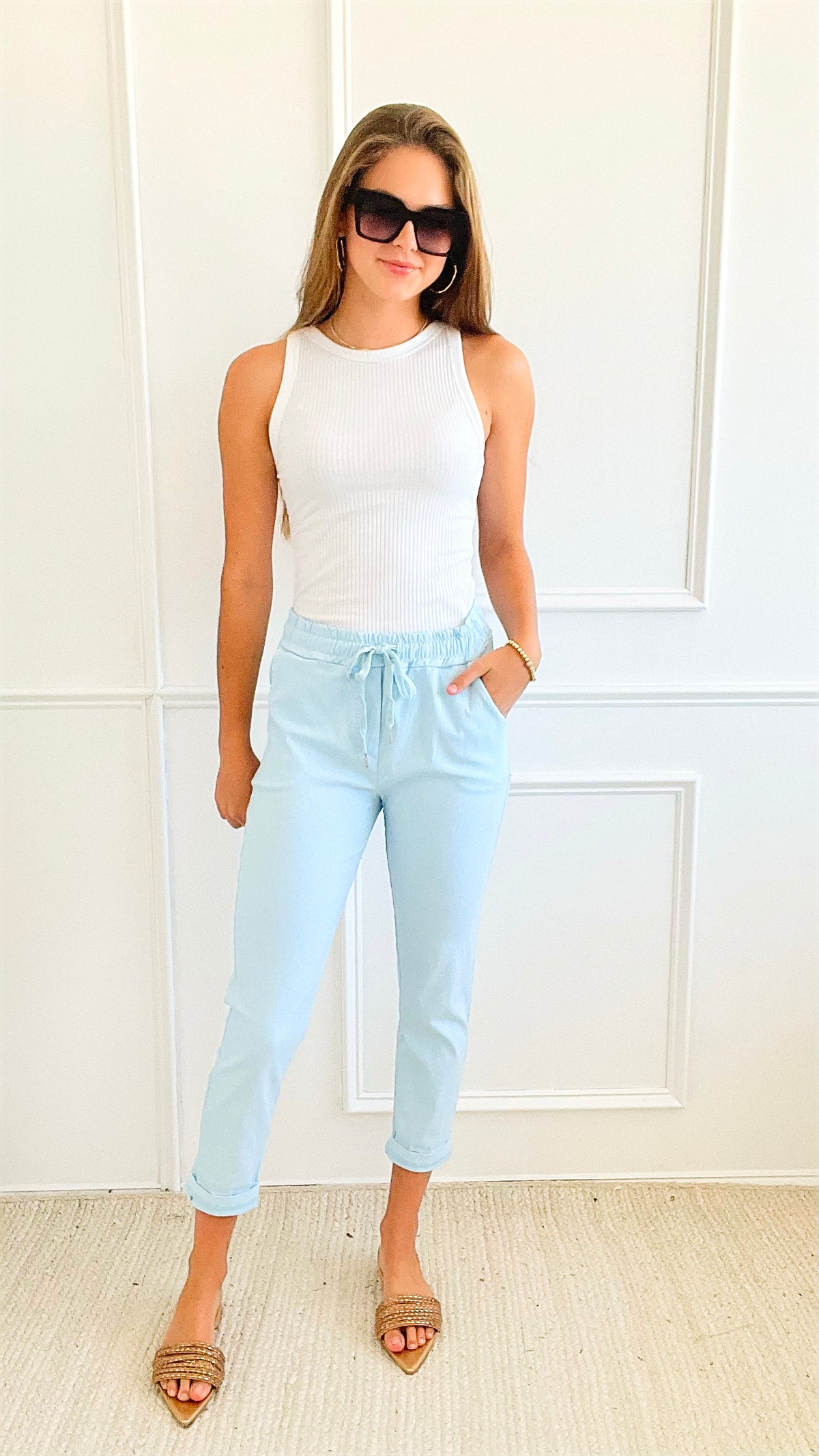 Spring Italian Jogger Pant - Sky Blue-180 Joggers-Italianissimo-Coastal Bloom Boutique, find the trendiest versions of the popular styles and looks Located in Indialantic, FL