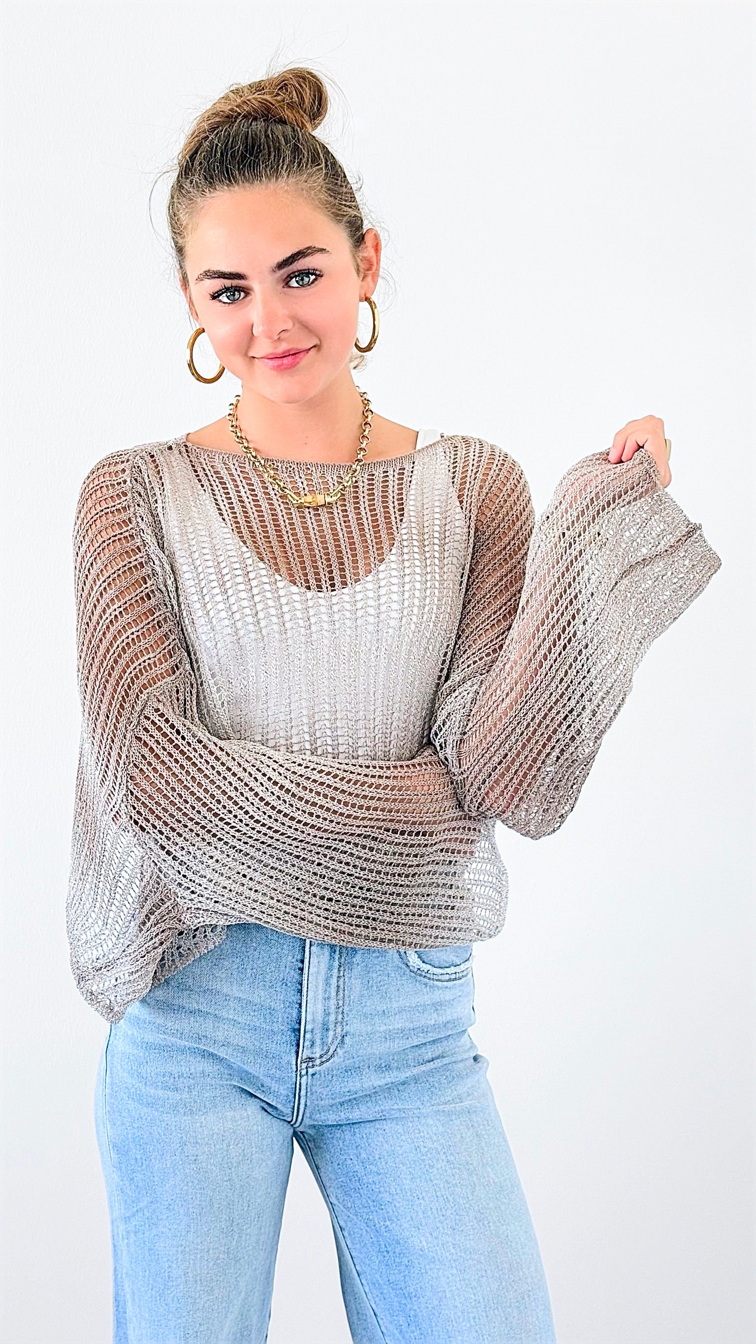 Lightweight Sheer Knit Top-130 Long Sleeve Tops-Gigio-Coastal Bloom Boutique, find the trendiest versions of the popular styles and looks Located in Indialantic, FL