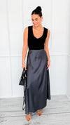 Isabella Italian Skirt- Charcoal-170 Bottoms-SEE YOU IN ROME-Coastal Bloom Boutique, find the trendiest versions of the popular styles and looks Located in Indialantic, FL