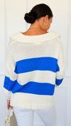 Touchdown Stripe Collar Sweater-140 Sweaters-ODDI-Coastal Bloom Boutique, find the trendiest versions of the popular styles and looks Located in Indialantic, FL