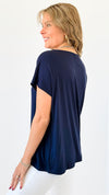 Luxe Cap Sleeve Tee - Navy-210 Loungewear/Sets-Rae Mode-Coastal Bloom Boutique, find the trendiest versions of the popular styles and looks Located in Indialantic, FL