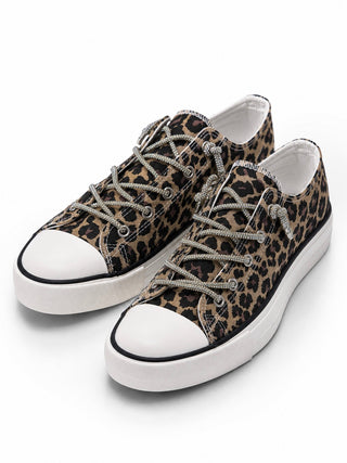 Bougie Ini Rhinestone Lace Canvas Low Top Sneakers - Leopard