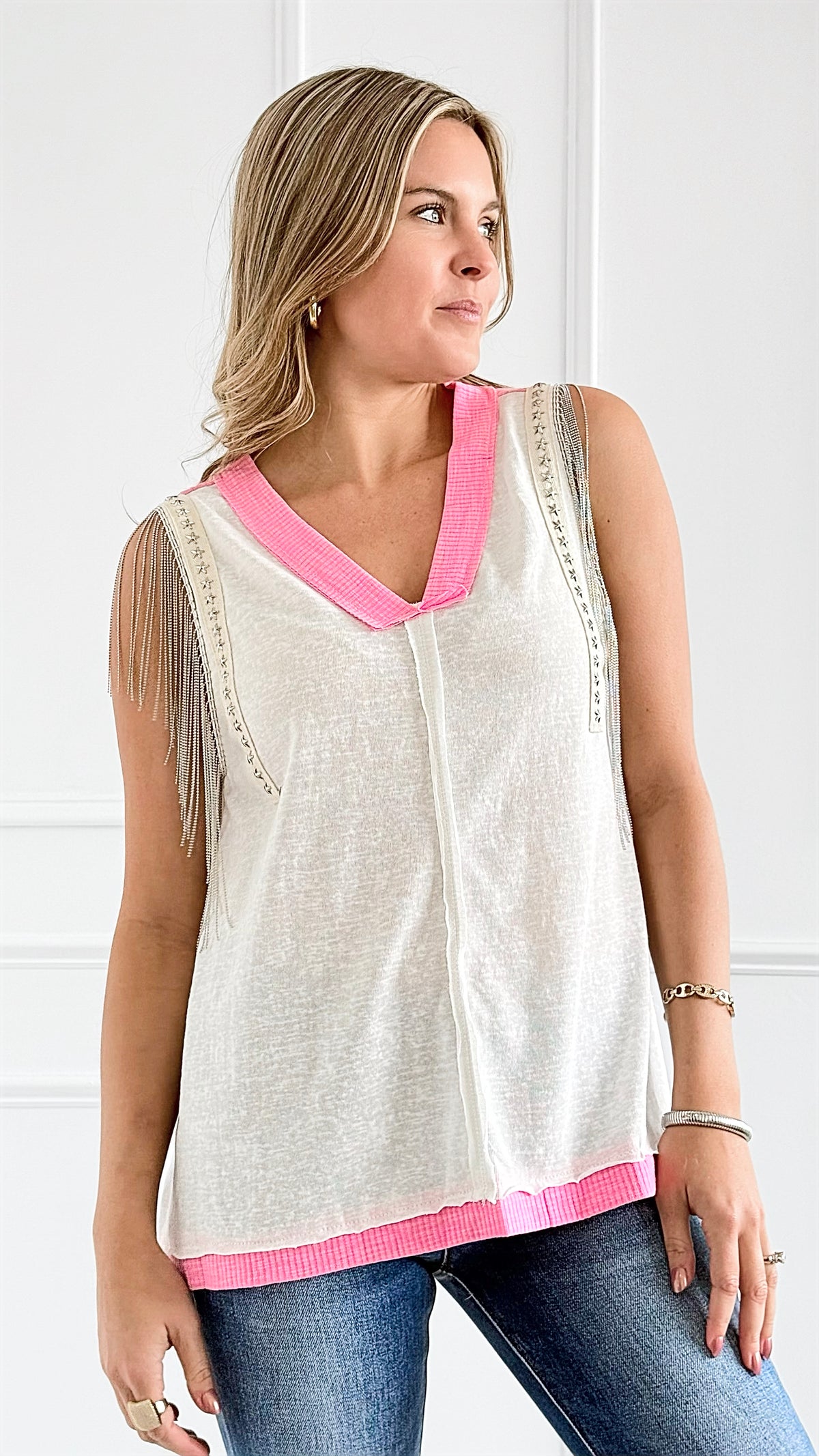 Star-Studded Fringe Knit Top-00 Sleevless Tops-POL-Coastal Bloom Boutique, find the trendiest versions of the popular styles and looks Located in Indialantic, FL