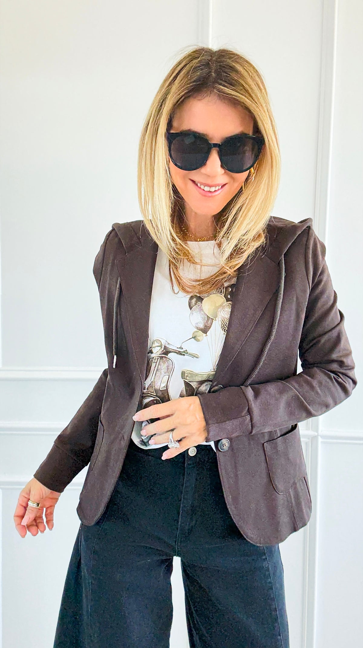 Scuba Chic Italian Blazer- Chocolate-160 Jackets-Italianissimo-Coastal Bloom Boutique, find the trendiest versions of the popular styles and looks Located in Indialantic, FL