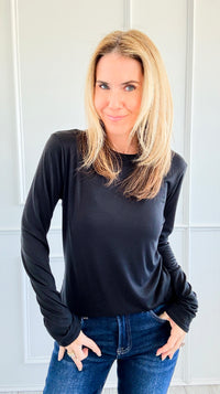 The Charlie Crew Neck Top - Black-130 Long Sleeve Tops-EC COLLECTION INC-Coastal Bloom Boutique, find the trendiest versions of the popular styles and looks Located in Indialantic, FL