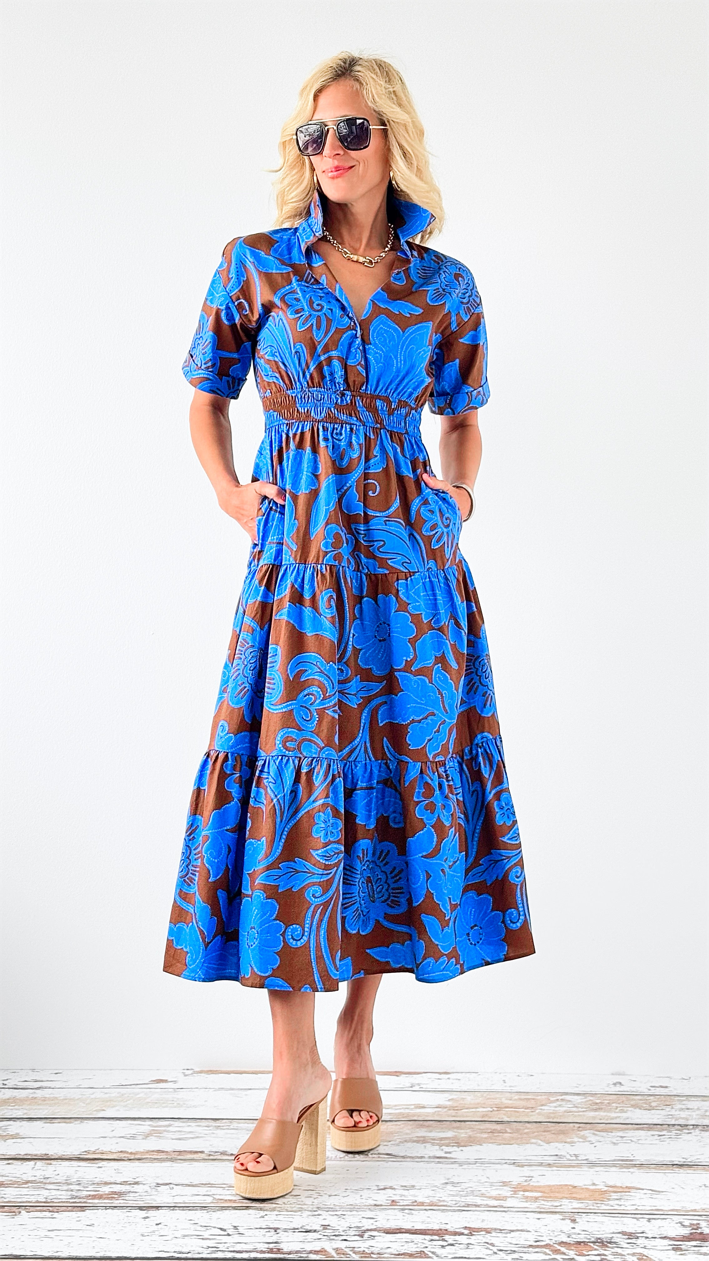 Bold Floral Midi Dress-200 Dresses/Jumpsuits/Rompers-SUGARLIPS-Coastal Bloom Boutique, find the trendiest versions of the popular styles and looks Located in Indialantic, FL