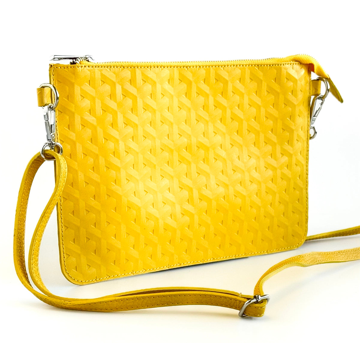 Italian Textured Leather Zip Clutch-Yellow-240 Bags-DEDA LEATHER-Coastal Bloom Boutique, find the trendiest versions of the popular styles and looks Located in Indialantic, FL
