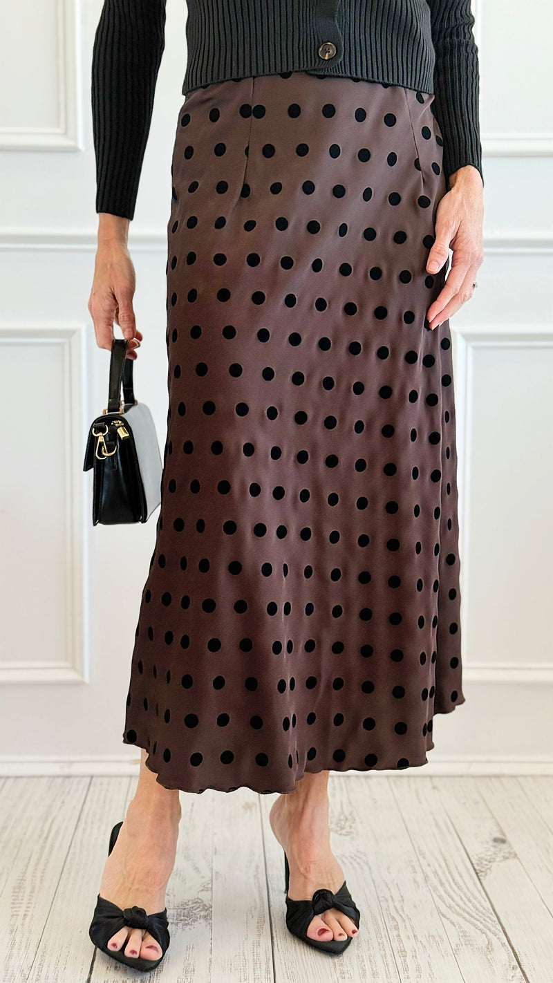 Charmed In Dots Italian Skirt-170 Bottoms-AZUL MONACO-Coastal Bloom Boutique, find the trendiest versions of the popular styles and looks Located in Indialantic, FL